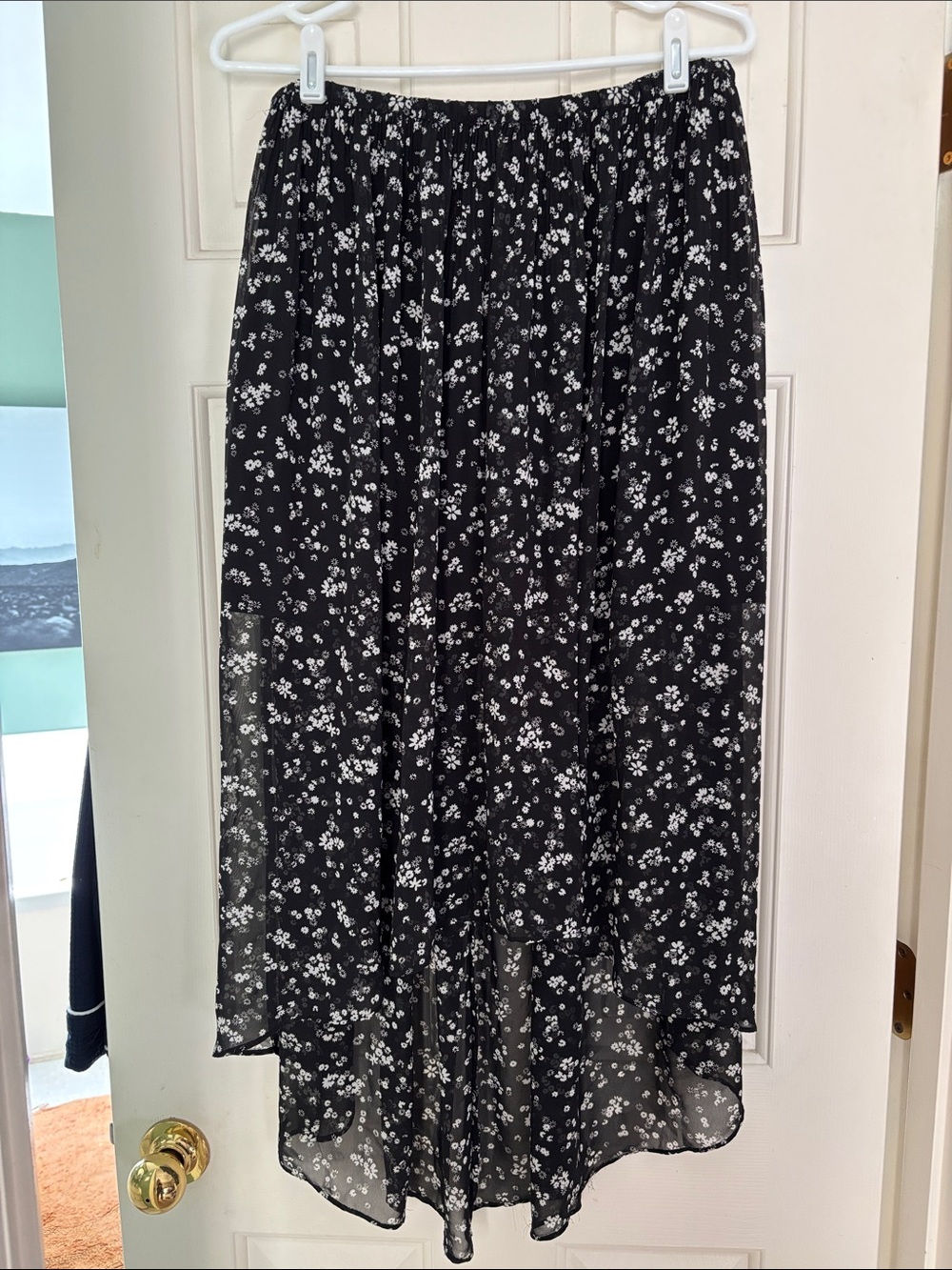 LC Lauren Conrad Black Floral High-Low Maxi Skirt with White Blossoms